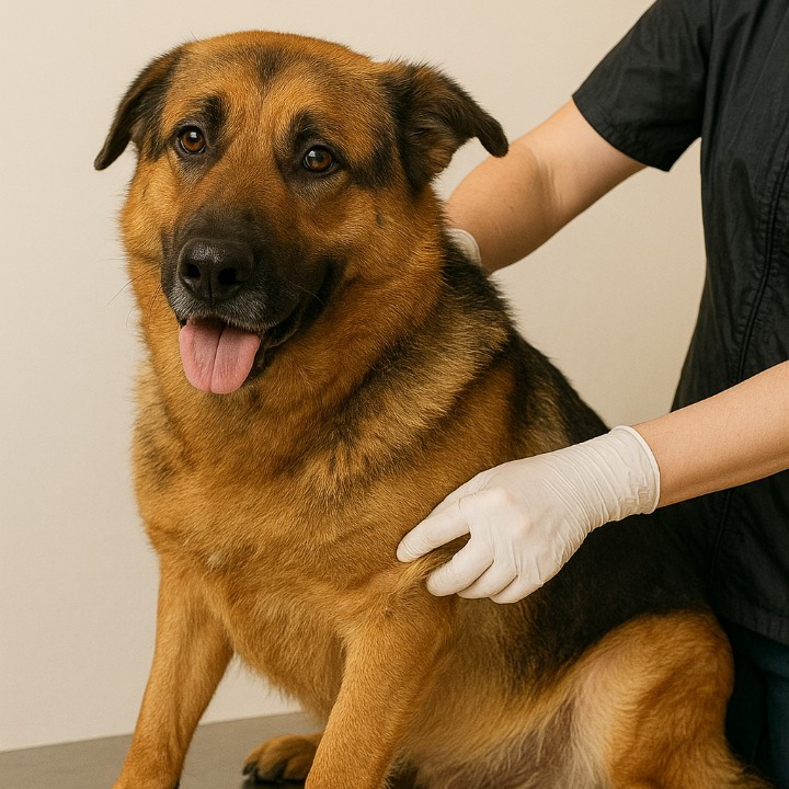caine fericit la groomer